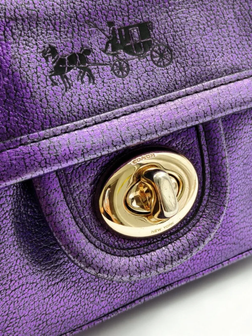 Coach Metallic Purple Leather Chain Shoulder Crossbody Bag Gold Hardware